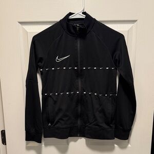 Nike Black Jacket with White Swoosh and Stripe Accents